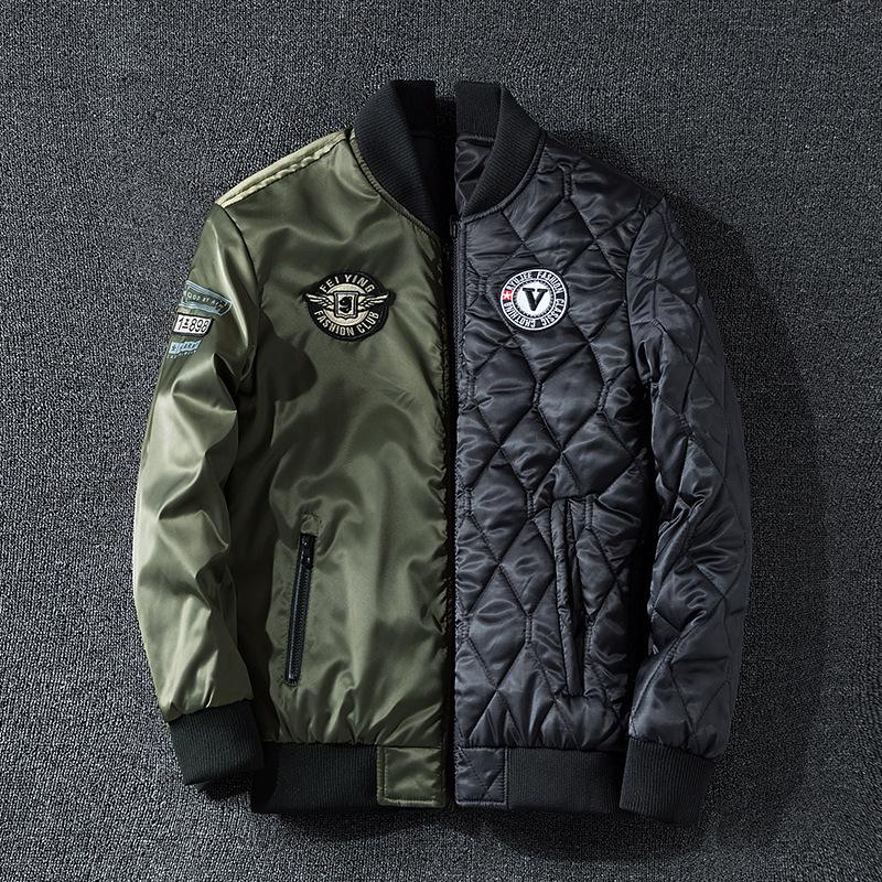 Men's Plus Size Reversible Winter Bomber Jacket - Extra Thick Cotton Baseball Style Coat