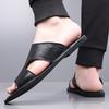 Men Black Leather Slippers Handmade Simple Flats Summer Brown Roman Sandals Open Toe Beach Shoes Plus Size