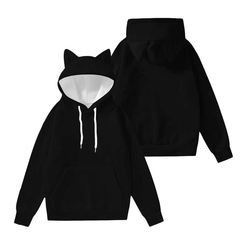 Dámská módní mikina s dlouhým rukávem, barevně blokovaná, s potiskem, s kapucí a oušky