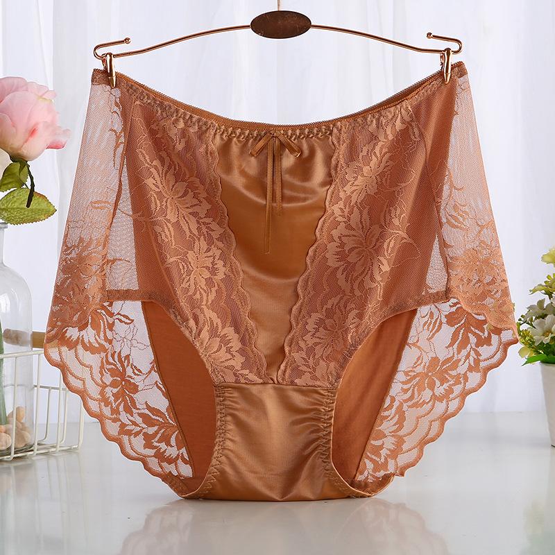 Plus Size Sexy Lace Seamless Panties High-Rised Mesh Briefs Soft Breathable Underpants Lightweight Underwear