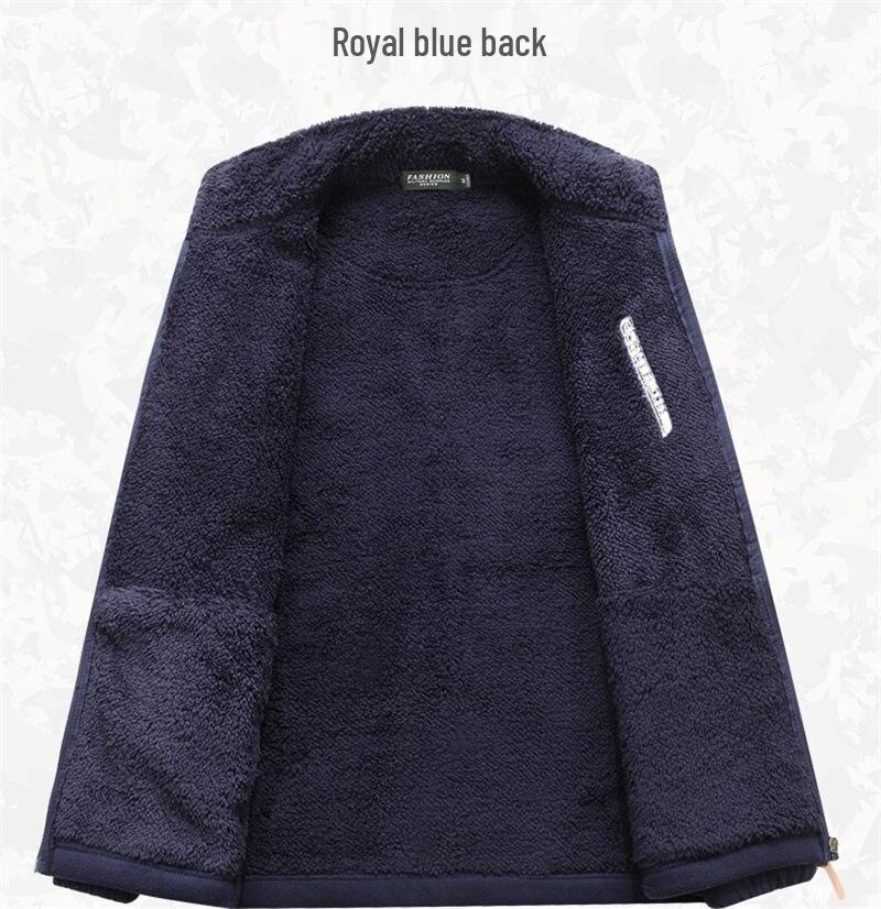 Men's Plus Size Stand Collar Fleece Cardigan - Autumn/Winter Thick Velvet Loose Fit