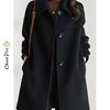 2025 Women's Plus Size Wool Blend Mid-Length Coat with Peter Pan Collar - Korean Fashion for Autumn/Winter