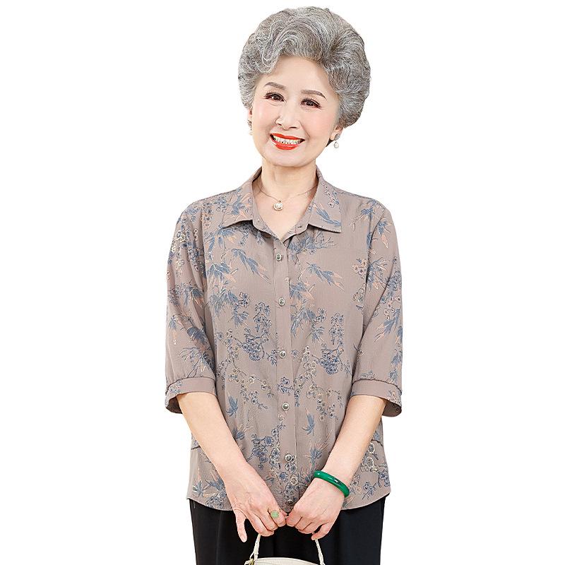 High-Grade Summer Shirt for Middle-Aged and Elderly Women: Grandma's Stylish Thin 7-Point Sleeve Top