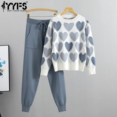 Kadın Moda Günlük Bahar Sonbahar Aşk Mektubu Baskılı Uzun Kollu O Yaka Pantolon Takımları