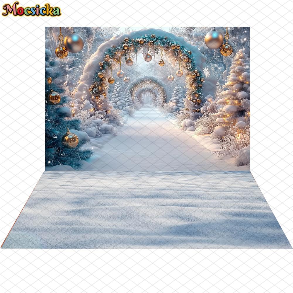 Mocsicka Winter Snow Background Photography Christmas Tree Decoration New Year Party Family Adult Child Photo Backdrop Wallpaper