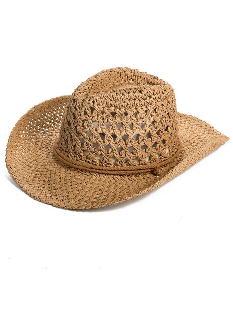 Böhmischer Hohlstrohhut Sommer Strandurlaub UV-Schutz Gewebter Panama Cowboyhut Unisex