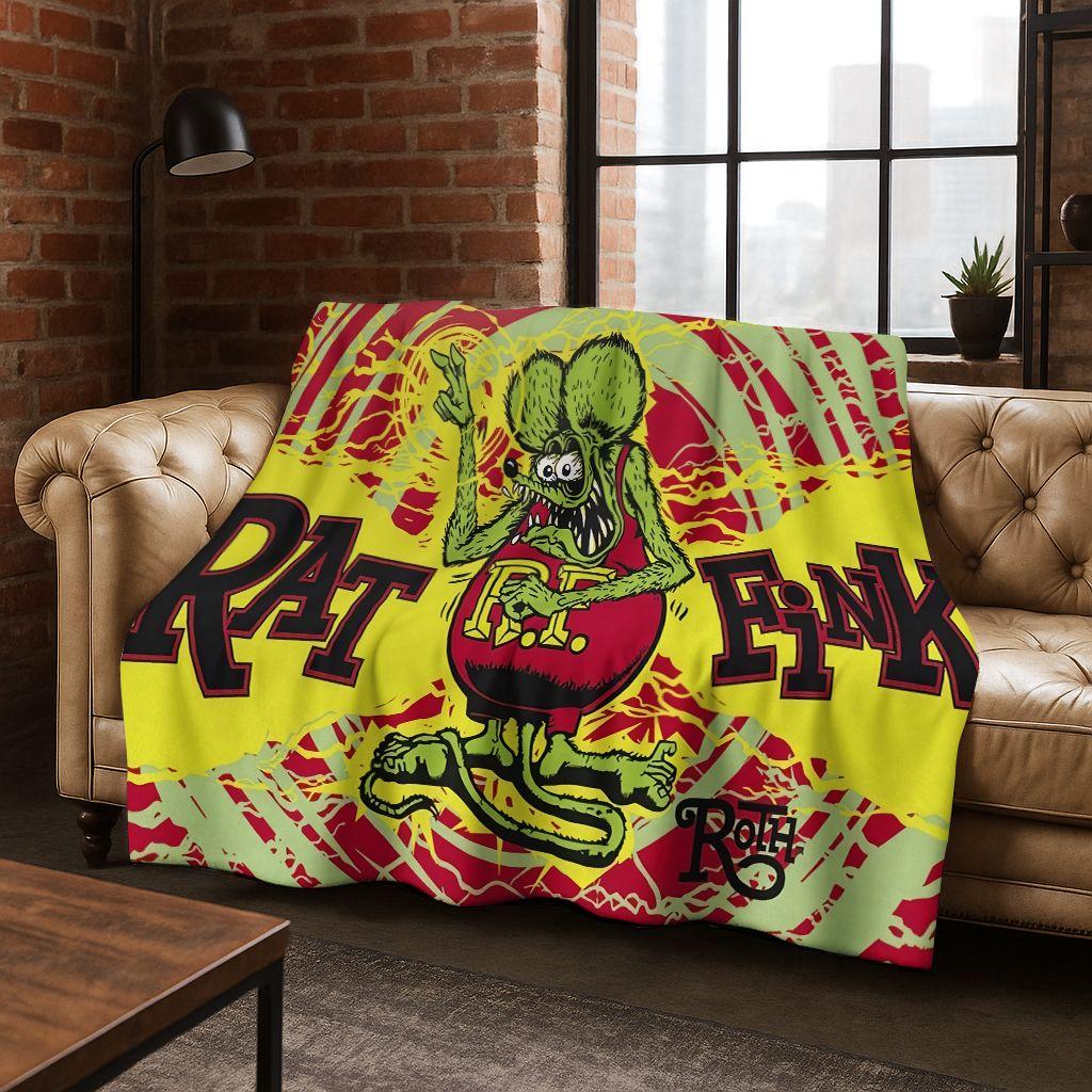 3D Buntowniczy RAT FINK Samochody Znak Kreskówkowy Koc Flanelowy, Ciepły i Przytulny Miękki Koc Rzutowy do Domu Sypialni Łóżka Sofy Pokrycie Piknikowe