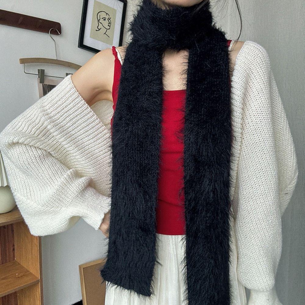 Solid Color Thin Long Scarves Soft Plush Y2K Girl Scarf Outdoor Mohair Women Scarf  Female