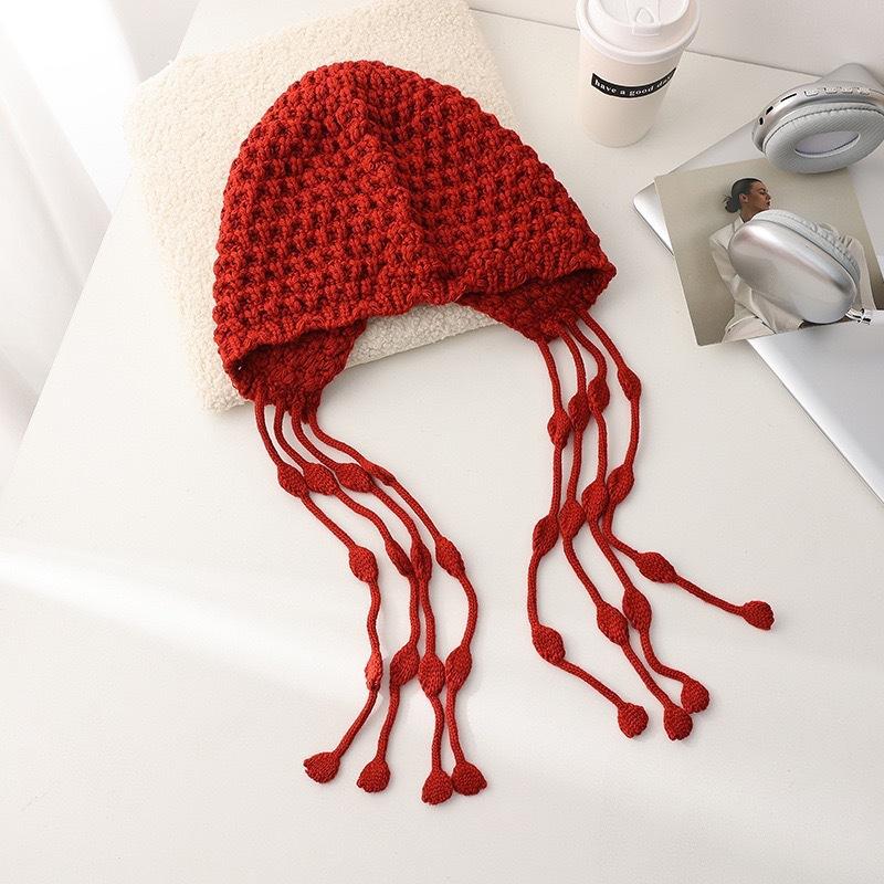 Western Sichuan Atmosphere Wearing Travel Hat High-end Sense Film Wool Hat Women's Red Xinjiang Grassland Knitted Cold Hat