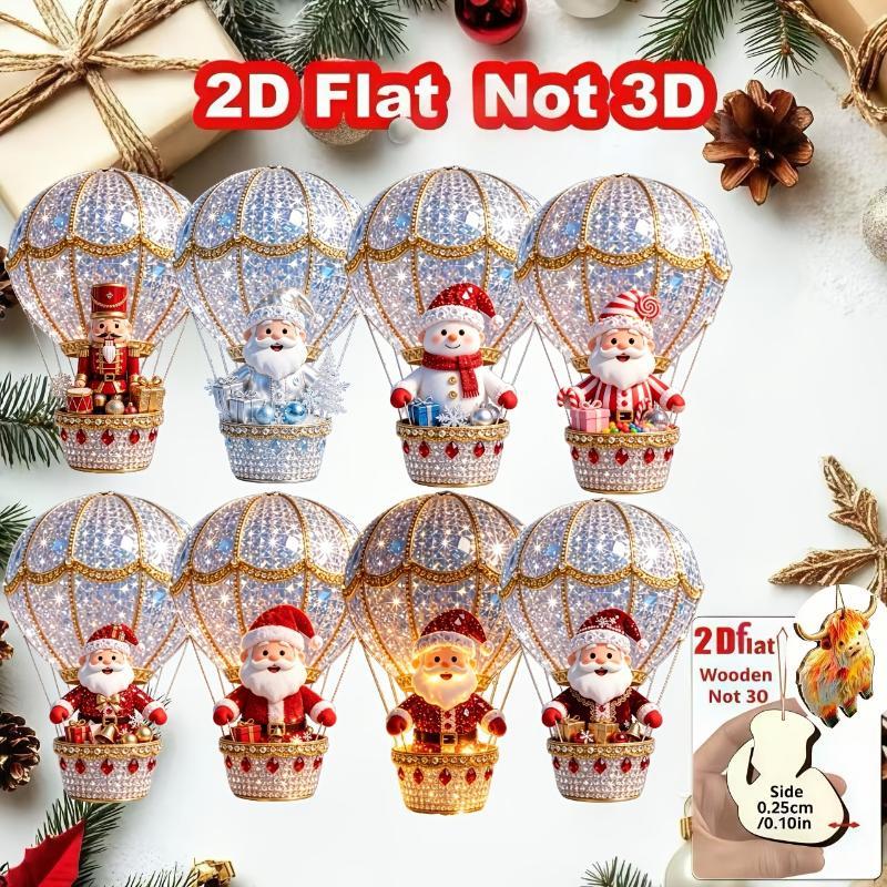 8Pcs Holiday Gift Decoration 2D Santa Claus Parachute Series Handmade Wooden Hanging Ornaments For Home And Garden