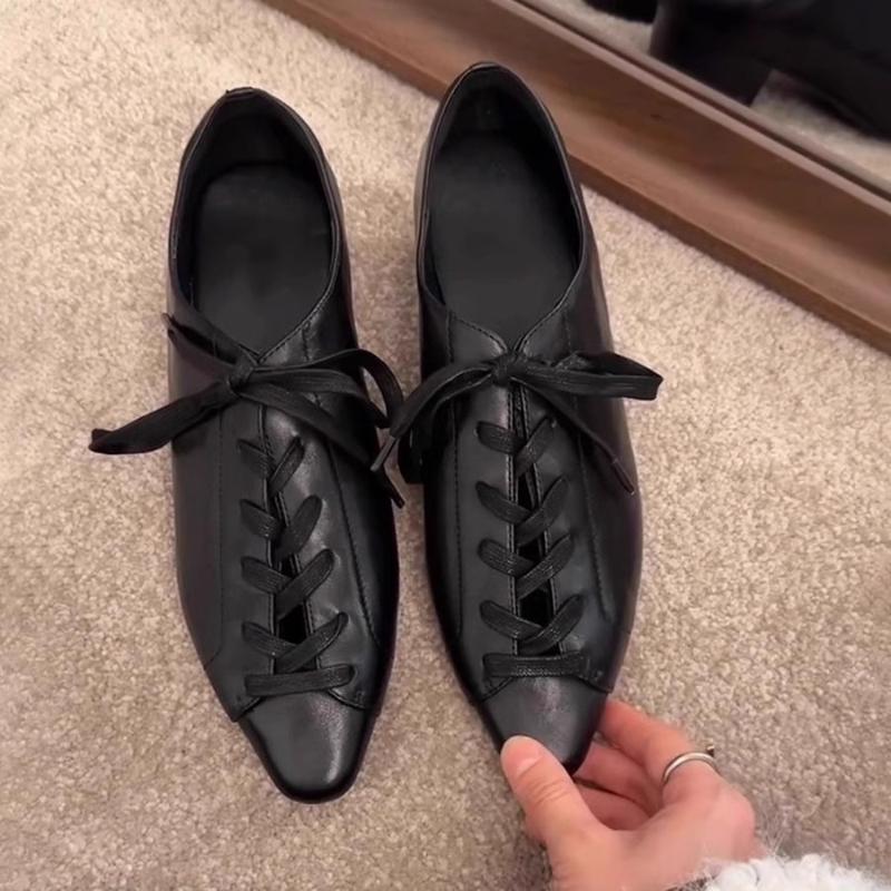Fashion Black British Style Leather Shoes Women Retro Lace Up Mid Heel Pumps Comfortable Elegant Commuter Office Shoes Zapatos De Mujer