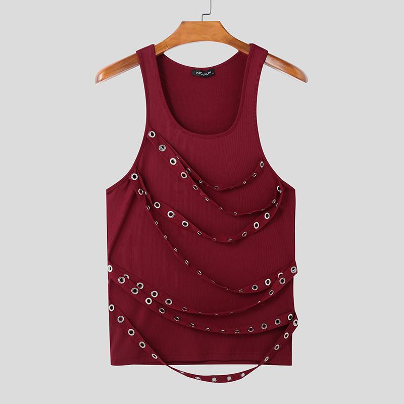 INCERUN Men Summer Sleeveless Strap Patchwork Casual Skinny Tank Tops