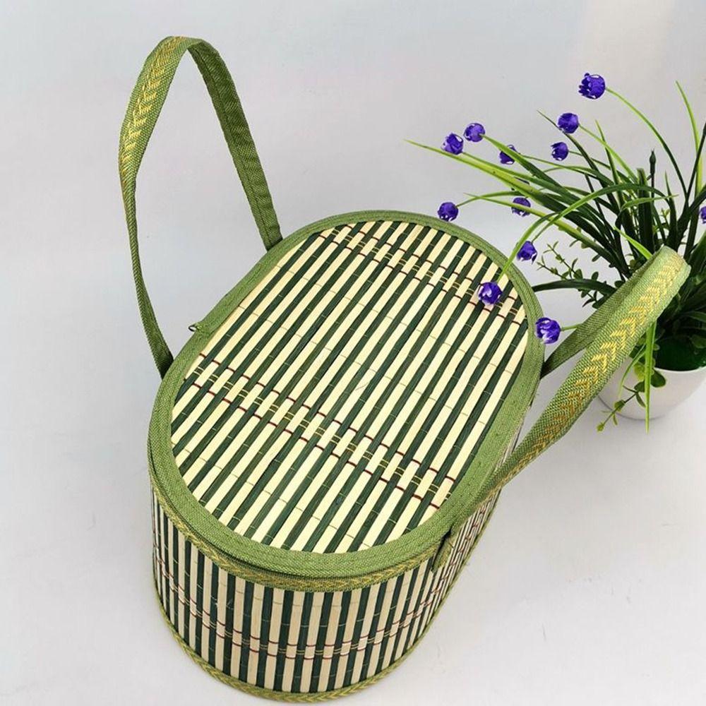 Pastoral Style Bamboo Braided Basket Handheld Sundries Snacks Basket for Home