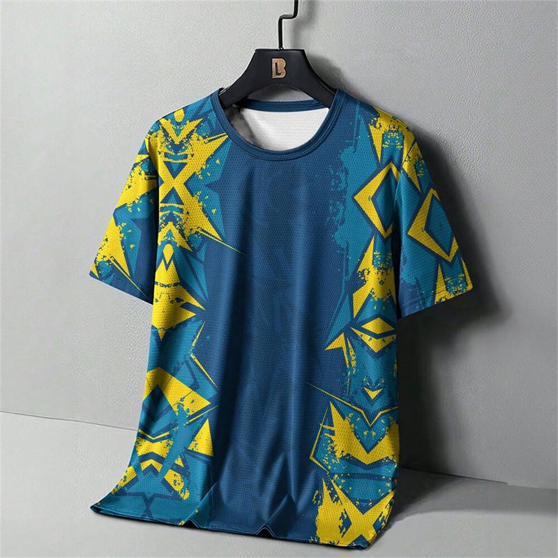 Herren Mode Gestreiftes 3D Gedrucktes T-Shirt, Sommer Outdoor Bequemes Laufshirt, Personalisiertes Lässiges Kurzarm Sportshirt