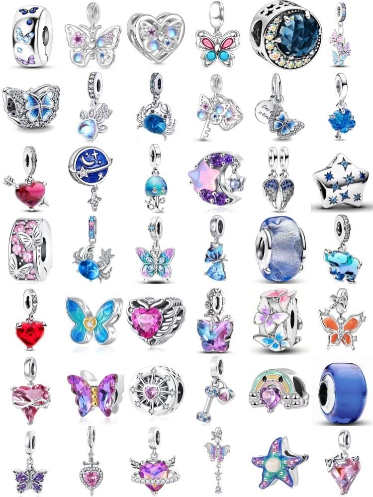 Crystal Blue Butterfly,Moon Bead Crab,Dragonfly Pendant 925 Silver European Original Bracelet DIY Accessories Exquisite Jewelry