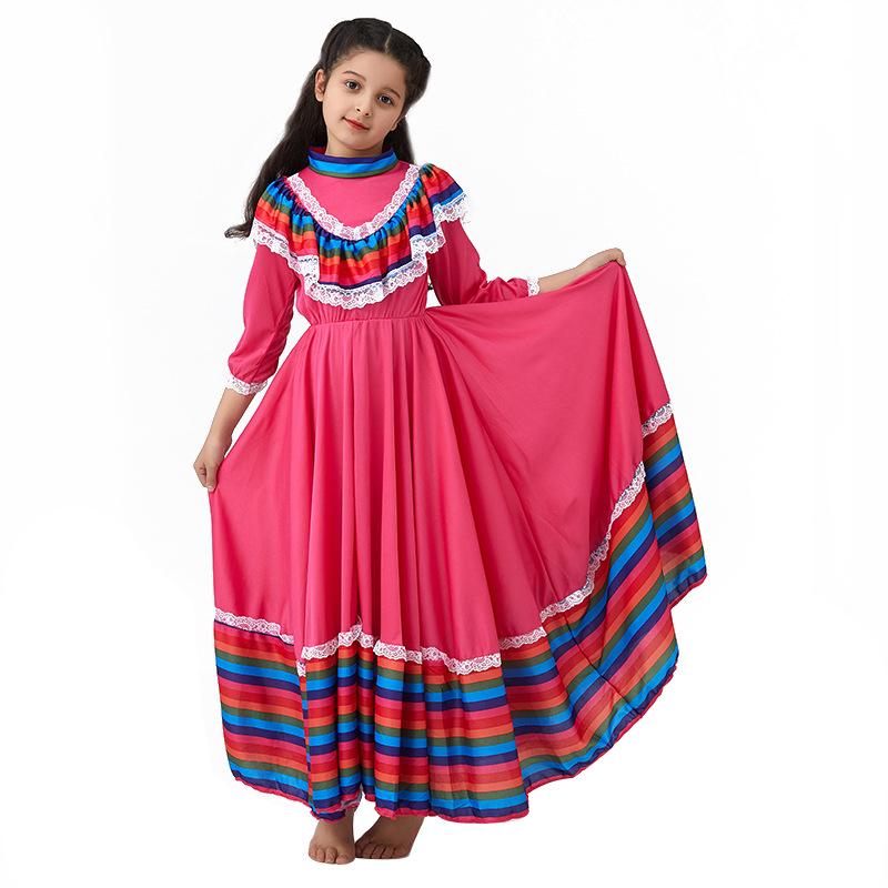 Vibrant Mexican Folk Dance Skirt for Girls - Stage Performance Costume