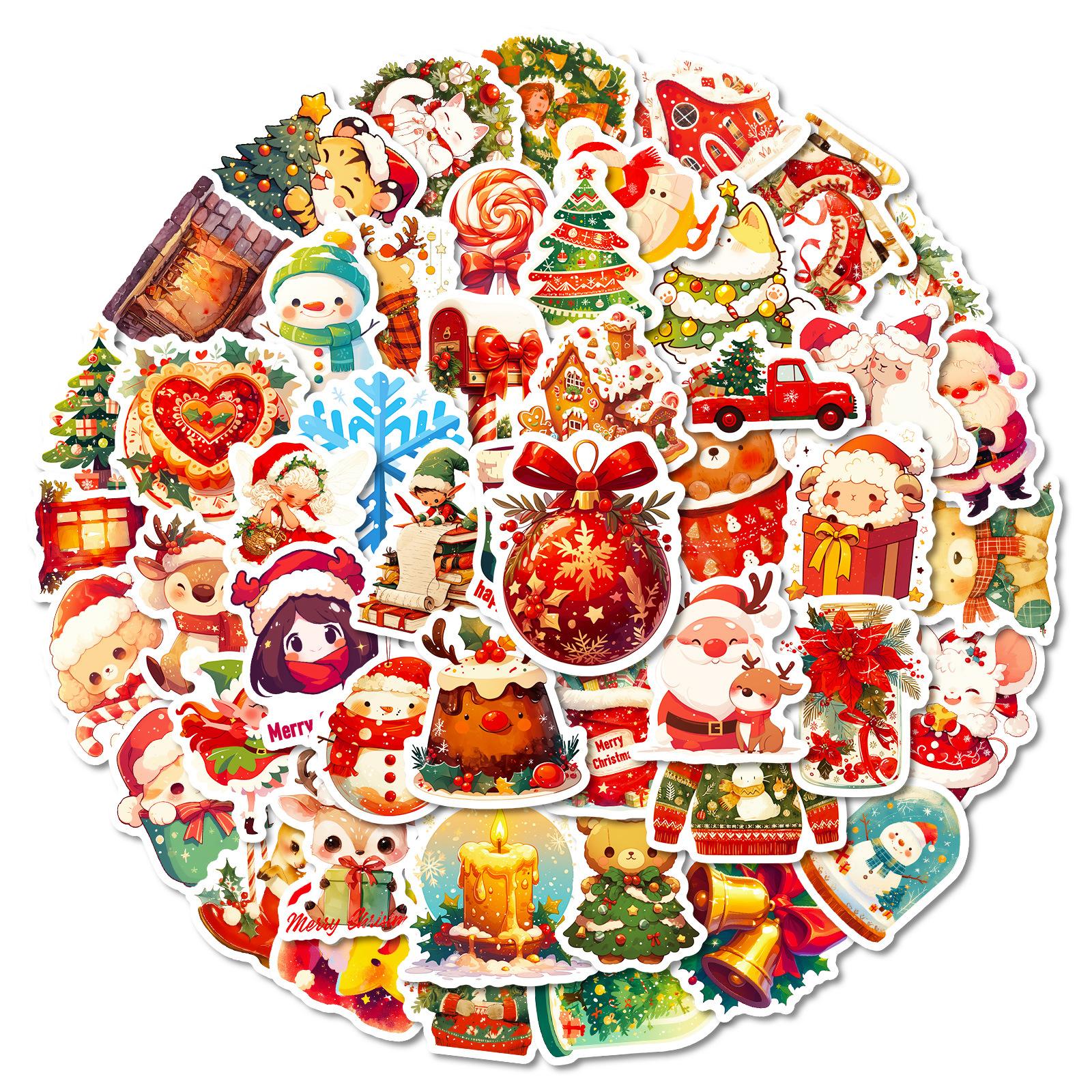 

50 Рождественских Мечтательных Мультяшных Дудл Наклеек, Наклейки Клауса, Украшения Снежинки One Size