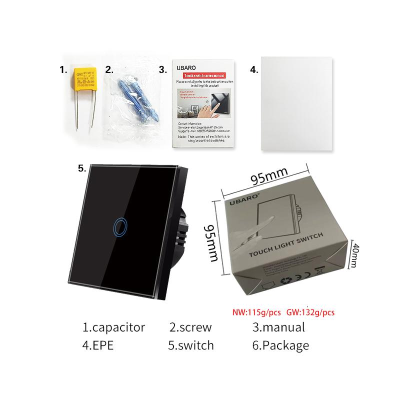 

UBARO Роскошная панель из хрустального стекла, сенсорный переключатель, электрический датчик, ручная кнопка, настенный светильник, включение/выключение, светодиодный индикатор 1/2/3 группы