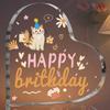 Happy Birthday Acrylic Decoration - Transparent Heart-Shaped Party Decor with Cute Cat, Stars & Confetti Design, Perfect Gift for Birthdays, Festive A