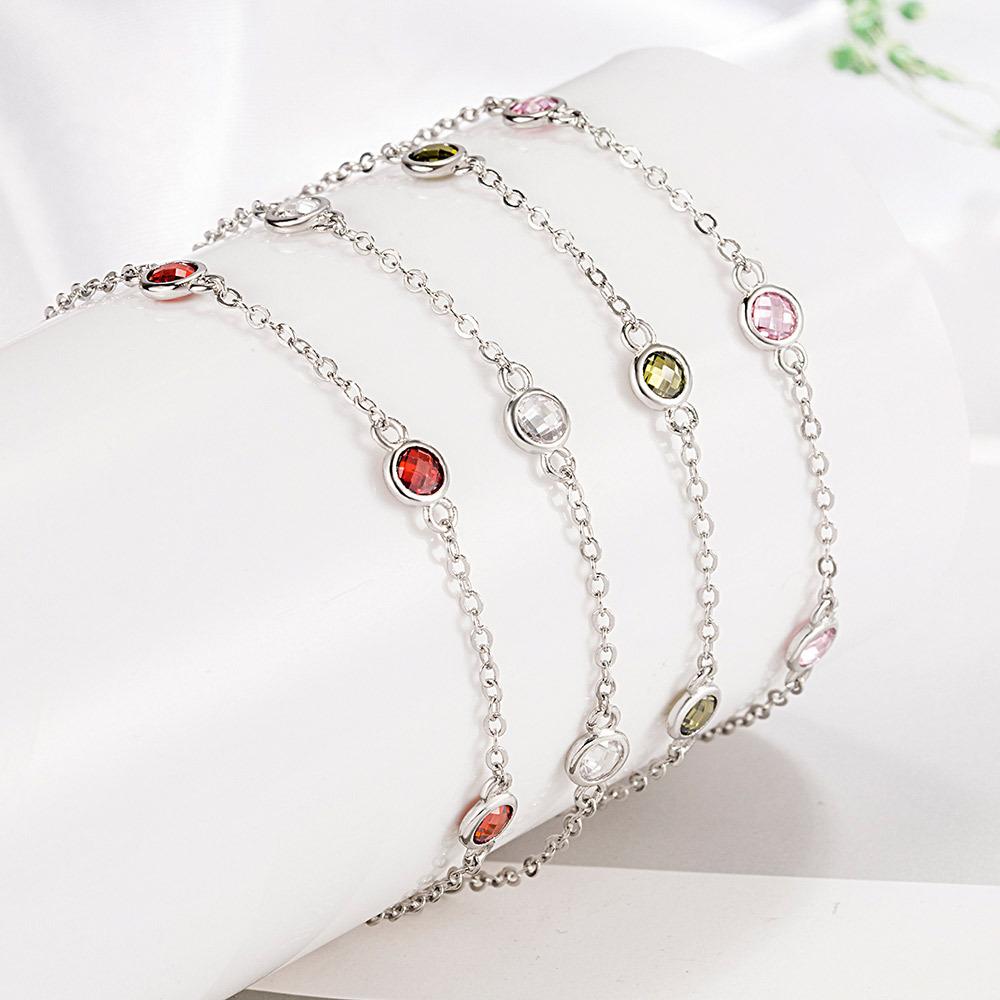925 Sterling Silver Simple Stylish Colorful Geometric Crystal Zircon Bracelet Birthday Party Anniversary Gift