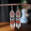 Fashion Vintage Bohemian Leaf Tassel Drop Dangle Earrings For Women Enamel Rhombus Geometric Beads Handmade Boho Earring Zircon