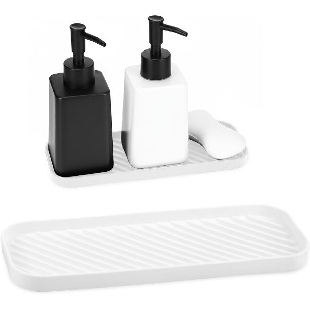 Silicone Kitchen Soap Tray & Bathroom Trays, Holders & Organizers - Dish Soap Holder, Kitchen Sink Tray, Heat Resistant (Black)