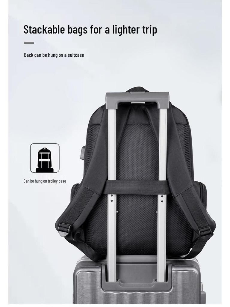 Men's Large Capacity Color Block Laptop Backpack - Business Casual & Student Friendly