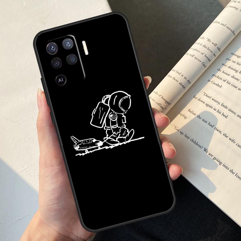 Cartoon Space Astronaut Case For Oppo A54 A74 A94 A17 A57 A77 A76 A16 A96 A18 A60 A80 A40 A38 A58 A78 A98 A15 A5 Pro