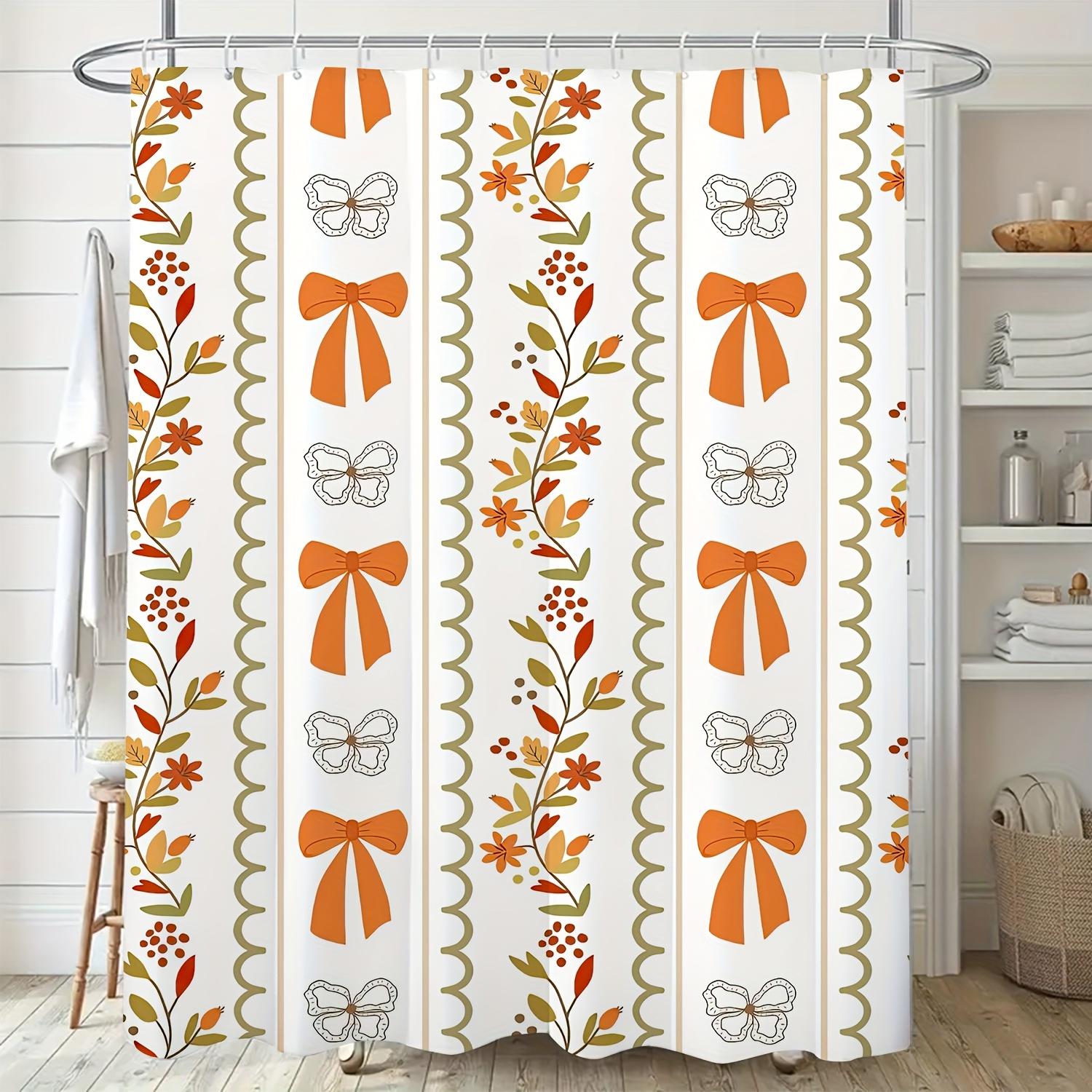 

1Pc Vintage-Inspired Bathroom Shower Curtain With Floral & Bow Design - Machine Washable Polyester, Digital Print, All-Season W60H190(CM)-1 Pcs