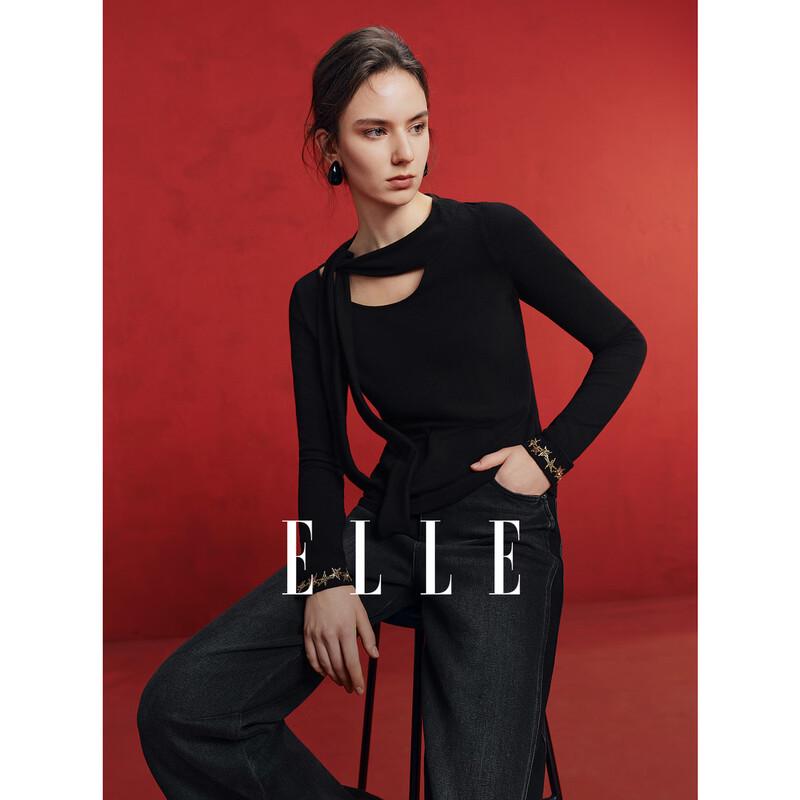 ELLE Women s Brushed Floating Collar Long Sleeve T-shirt M