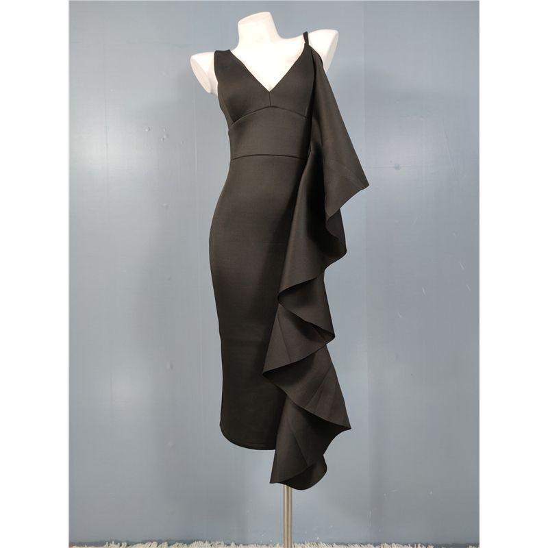 Export Single Super High Texture Ruffles Slim-Fit Figure Flattering Dress Light Space Cotton Dress Camisole Gown Long Dress