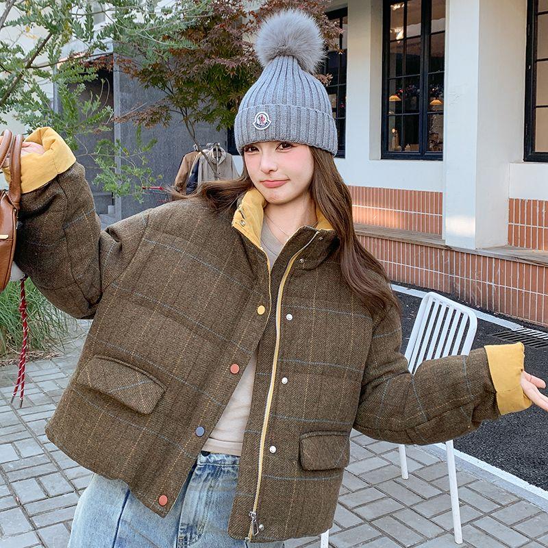 

Brown Plaid Stand Collar Casual 90 White Duck down Jacket Women s Winter 2024 New Arrival Short Man Best Selling Curry S