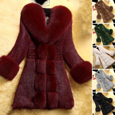 Dámský kabát Kapsa s výstřihem do V Dlouhé rukávy Zesílené větruodolné Udržujte v teple Slim Fit Dámský Kabát s límcem z umělé kožešiny střední délky na rande
