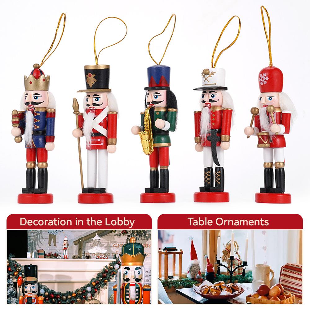 5Pcs/set 12CM Wooden Nutcracker Doll Soldier Guard Pendant Hanging Decoration Handcraft Puppet New Year Christmas Ornaments