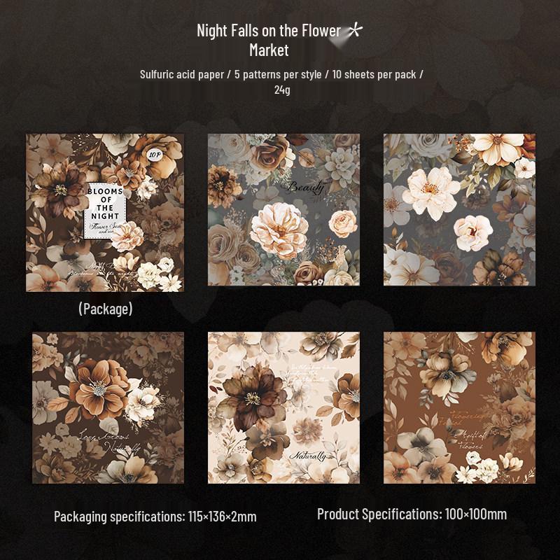 Retro Floral Journal Collage Stickers: Large Night Color Prosperous Flowers Pack