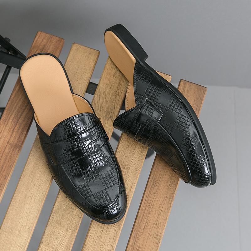 Summer Luxury Men Slipper Breathable Half Loafers Man Outdoor Leather Retro Flats Heels Party Slippers Slip On Comfy Casual Shoe