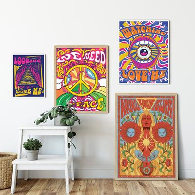 Vrede Hippie Afbeelding Wall Art Canvas Schilderij Retro Vrouwen Girl Power 70s Poster Print Vintage Boho Bloemen Foto's Home Decor