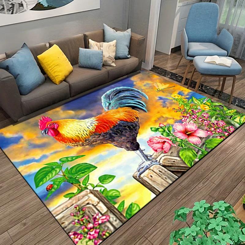 Rooster and Hen Chicken Pattern Carpet Living Room Decoration Rugs for Bedroom Sofa Doormat Decor Non-slip Home Coffee Table Mat