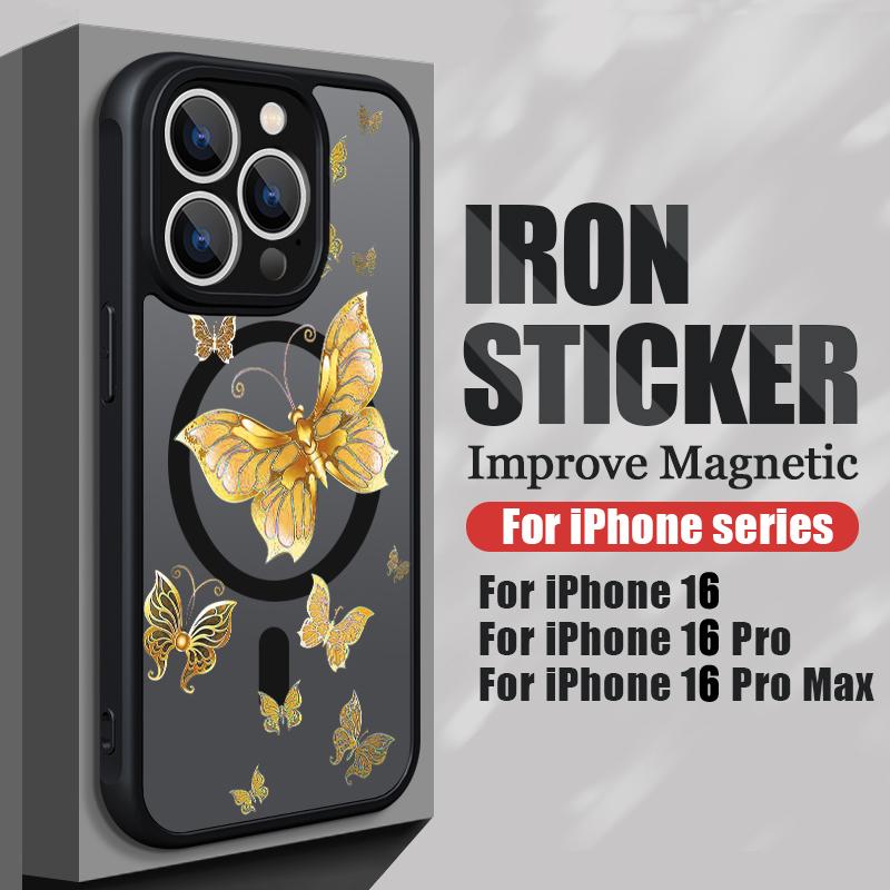 For iPhone 15 14 Pro Max 12 13 Pro 11 Colorful Butterfly Phone Case Magnetic For Magsafe Wireless Charging Acrylic Clear Cover