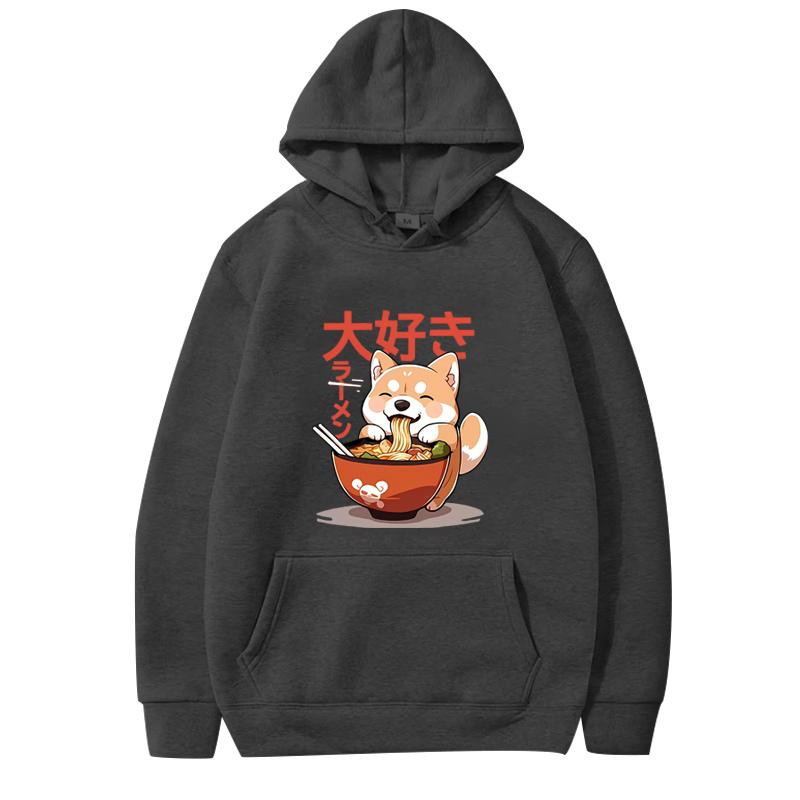 Shiba Inu Enjoying Ramen Funny Graphics Hoodie Men Women Fashion Vintage Long Sleeve Streetwear Print Oversizhoodie Unisex