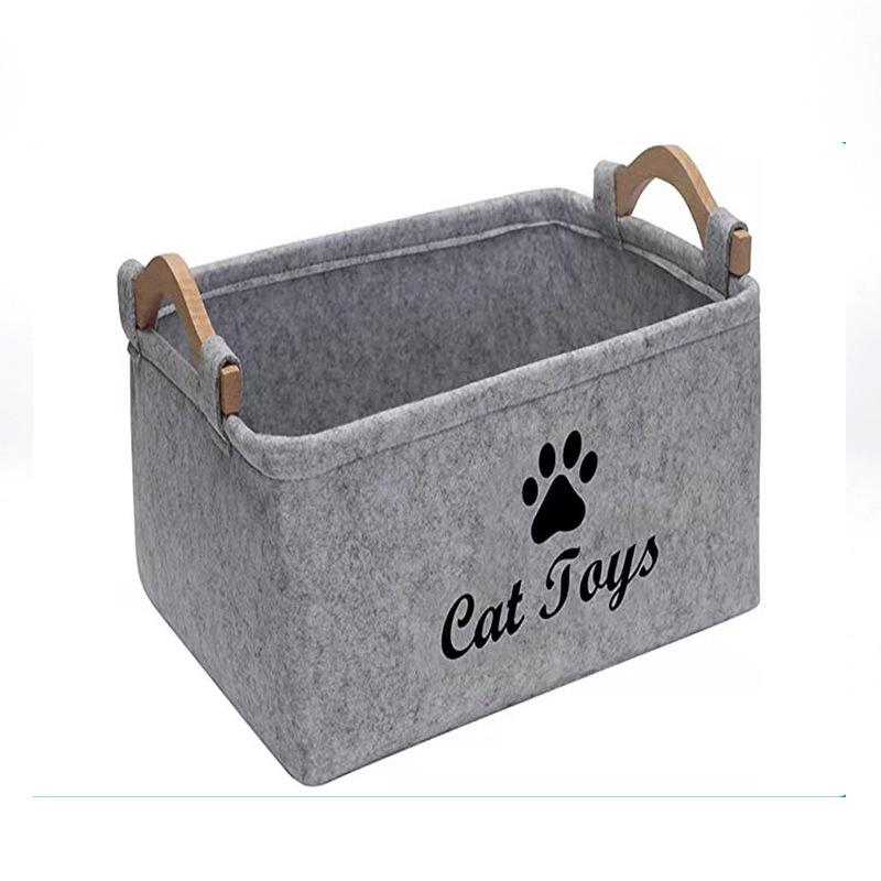 Felt Square Toy Storage Bin with Wooden Handle for Pets