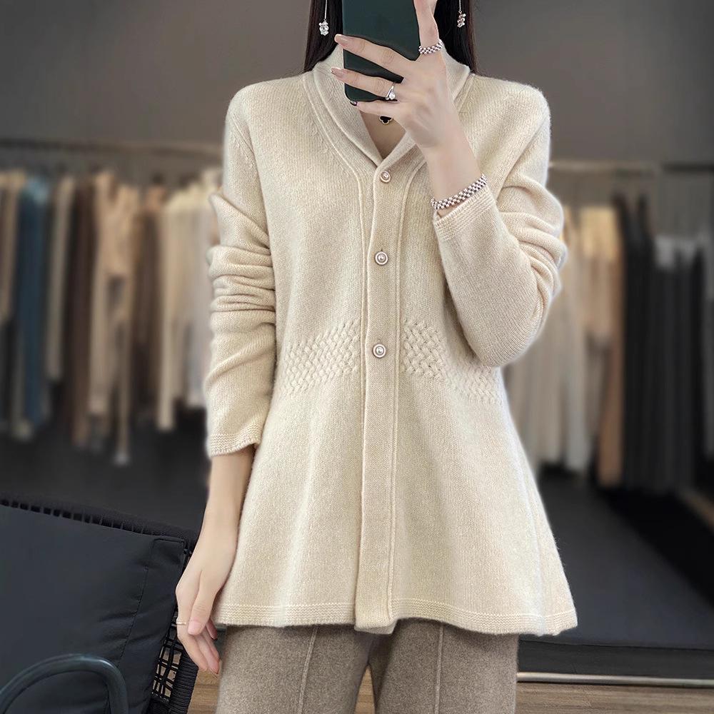Xiao Man Yao Women's Wool Lapel Button-Up Cardigan - Slimming Autumn/Winter Sweater