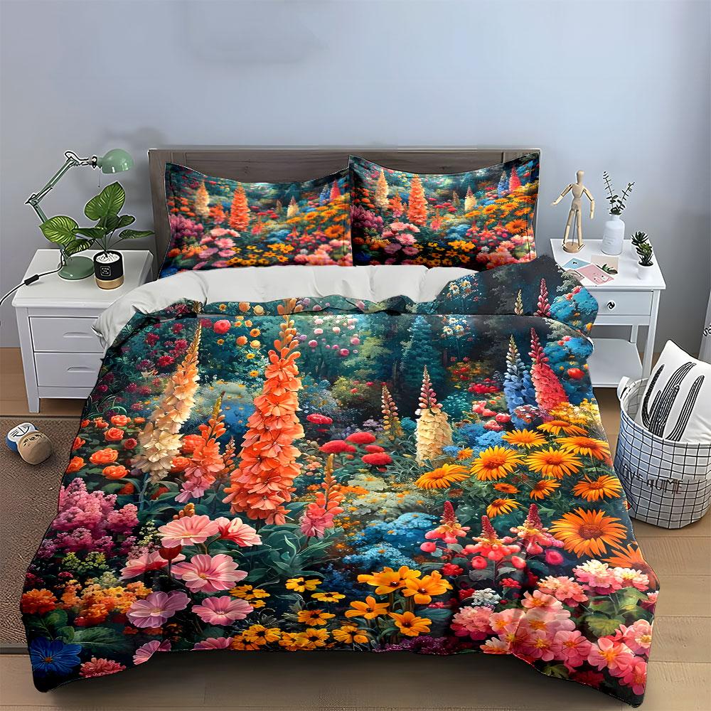 Floral Garden Home Decor Set Soft Comfortable Duvet Cover Bedding Set Included 1*Duvet Cover & 2*Pillowcases, Gift