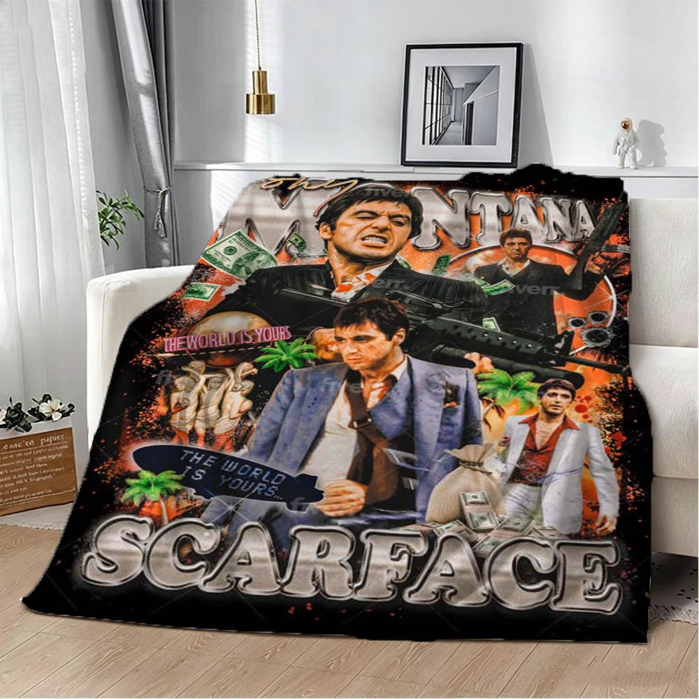 3D S-Scarface-S The World Is Yours Movie Flannel Blanket Soft Throw Blanket Art For Home Decor Bedroom Bed Sofa Picnic Fans Gift