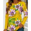 Spring Autumn Women's T-shirt O Neck Long Sleeved 3D Floral Print Fashion Loose Casual Retro Tops
