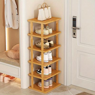 Multifunktionales 6-Schichten Schuhregal Bambus Schuhschränke Stapelbarer Ständer Schuhaufbewahrungsregal Organizer für Eingangsbereich Wohnzimmer