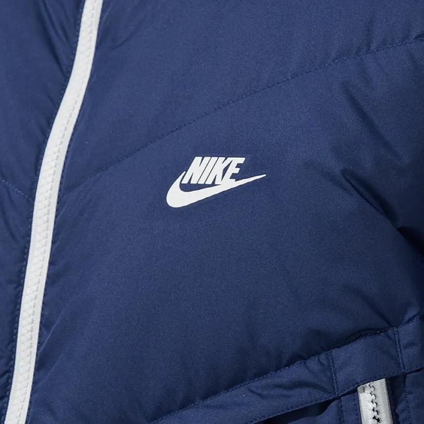 Nike Logo Print Zip-Up Windproof Warm Hooded Mid-Length Down Jacket Men Outerwear Blue DV0756-410
