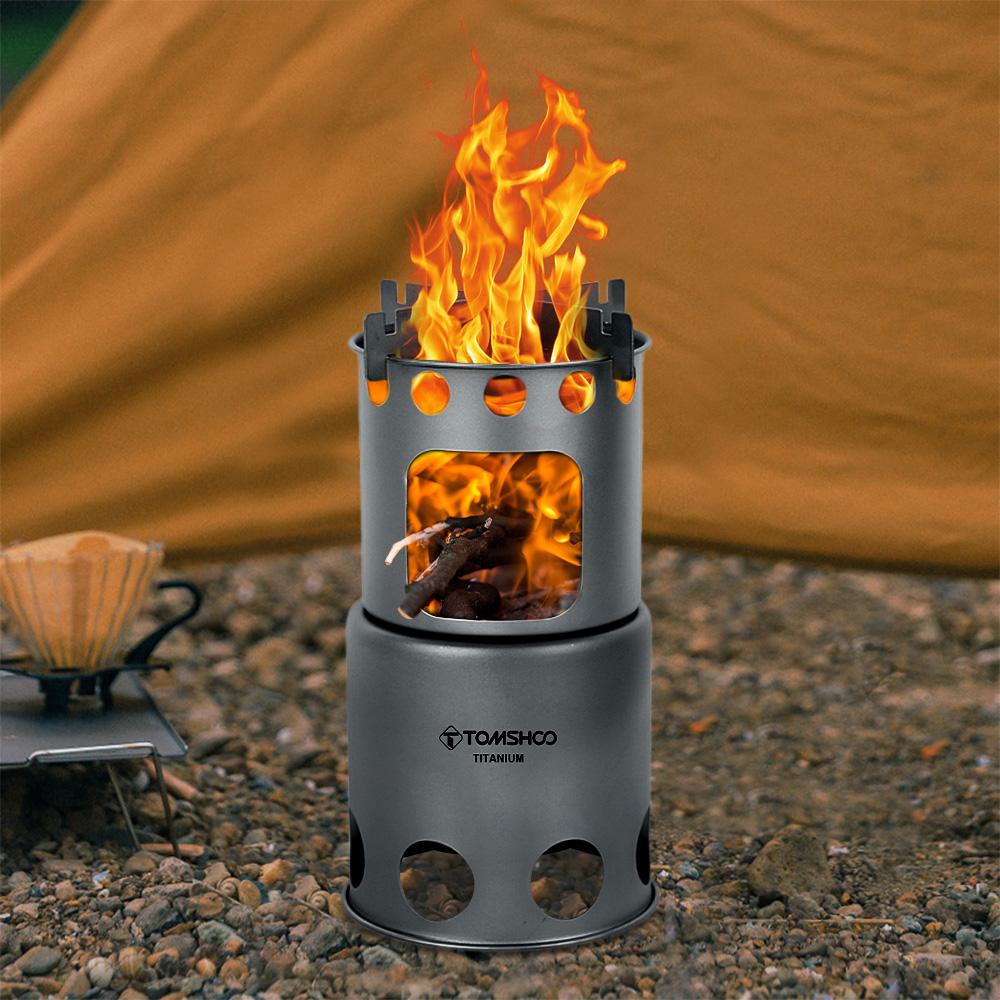 TOMSHOO Portable Camping Wood Burning Stove Easy Assemble Small Titanium Wood Tent Stove