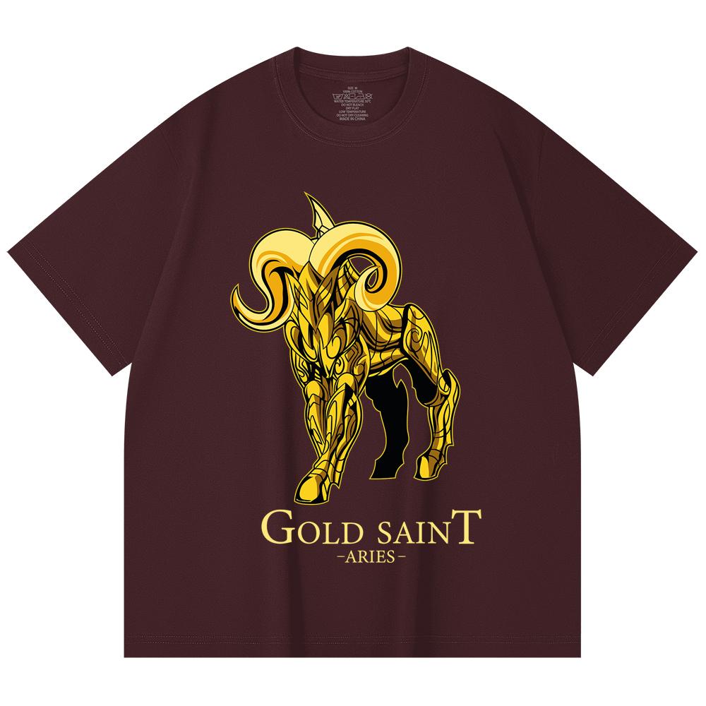 

230 Gsm 100% Cotton Saint Seiya V26 Aries Print Unisex Heavy Cotton T Shirt 2XL вина червоного кольору