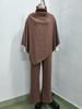 European & American Women's Fall/Winter Fleece Stand-up Collar Cape and Wide-leg Pants Set